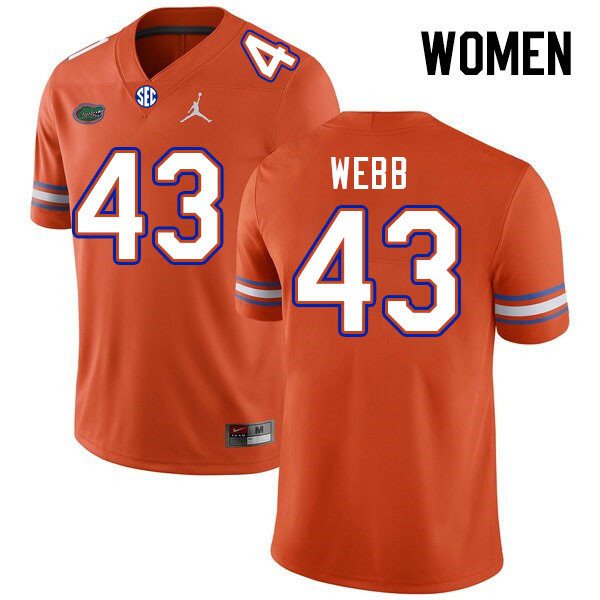 Women #43 Curran Webb Florida Gators College Football Jerseys Stitched-Orange